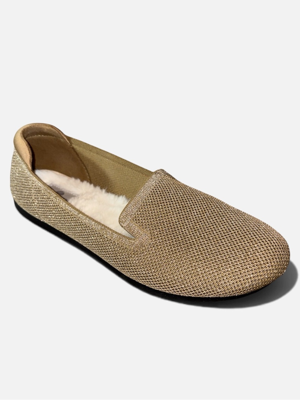 Cloudsteppers by Clarks gold metallic slip on faux fur lined flats loafers shoes